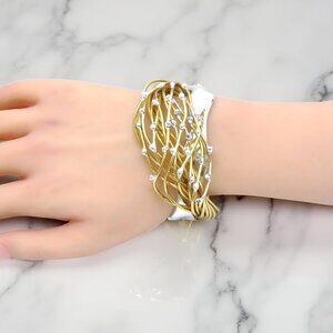 Vintage 1997 Chunky Sterling Silver Art Designer Signed Wire Cuff Bracelet 71.8